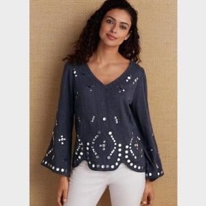 Soft Surroundings Chandra Boho Sequin Bell Sleeve Blouse Medium